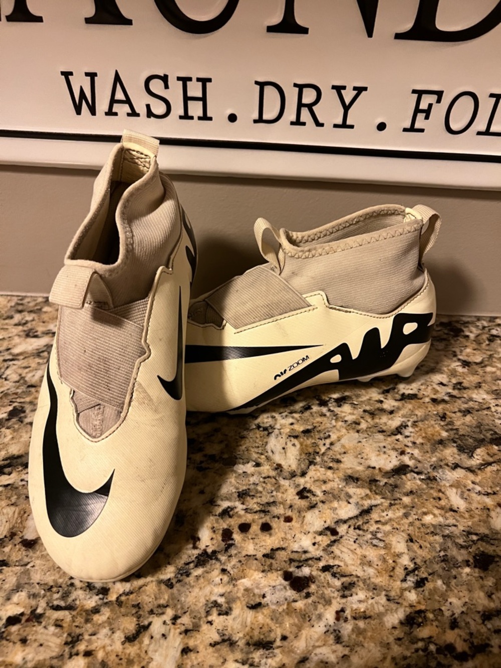 Nike Kids Cream and Black Soccer Shoes